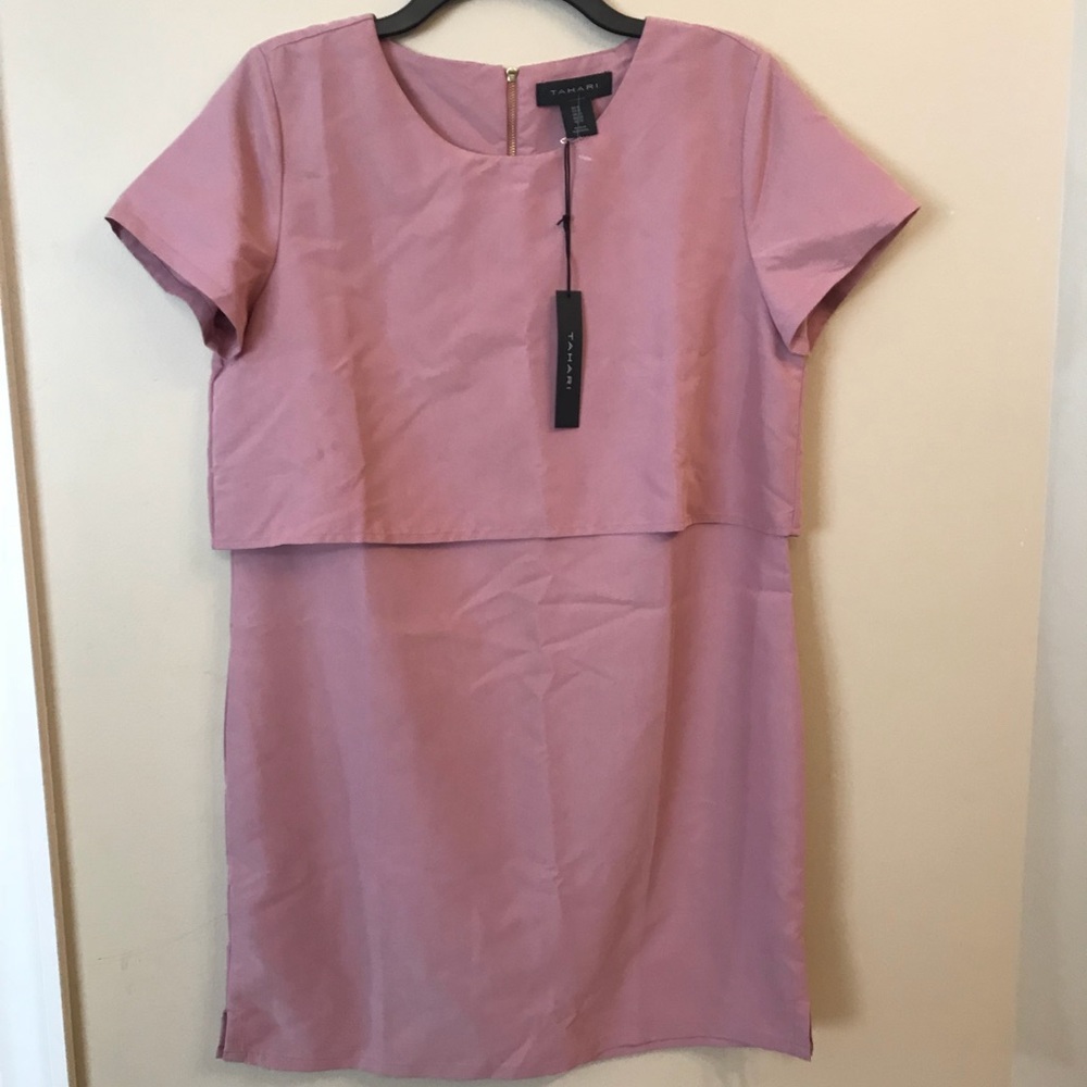 NWT Tahari Blush Shift Dress with gold zipper